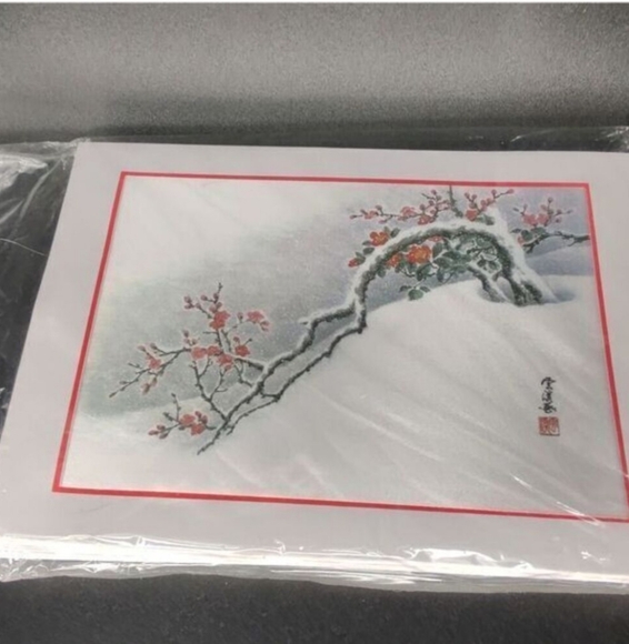 Asian Design Greeting Cards With Cherry Blossoms In The Snow - Picture 4 of 6